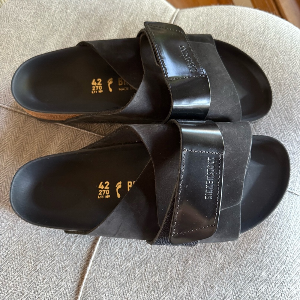 Birkenstock Kyoto Nubuck Leather - Black Slide Sandals - Picture 7 of 8